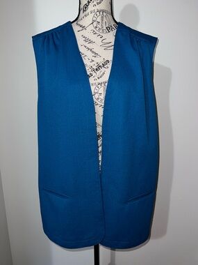 VTG Pykettes Teal Blue Open Front Vest Made in USA Sz 40(XL) Coastal